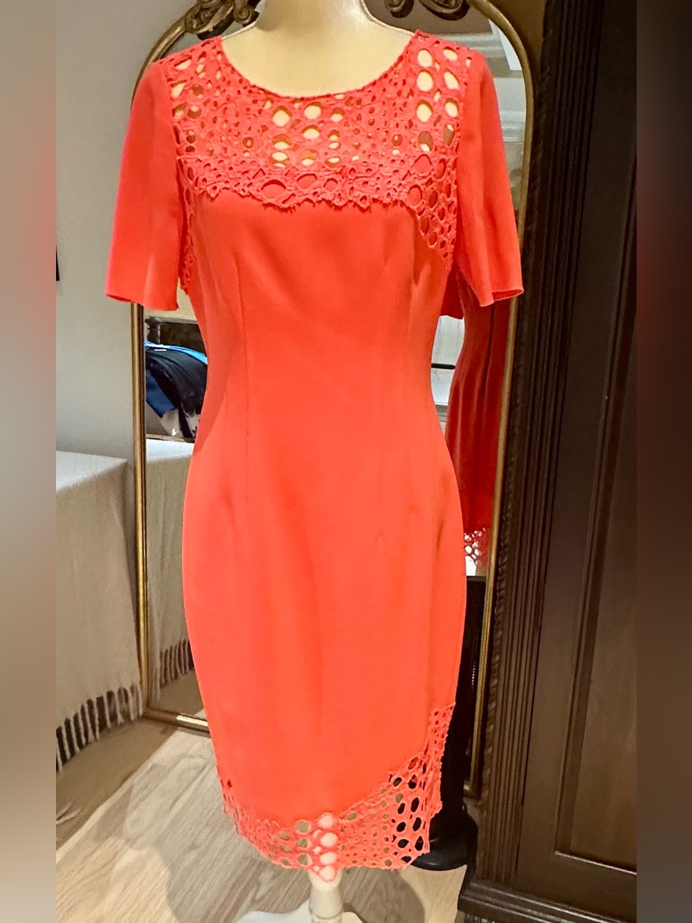 Elie Tahari Coral Crochet-Trim Midi Dress